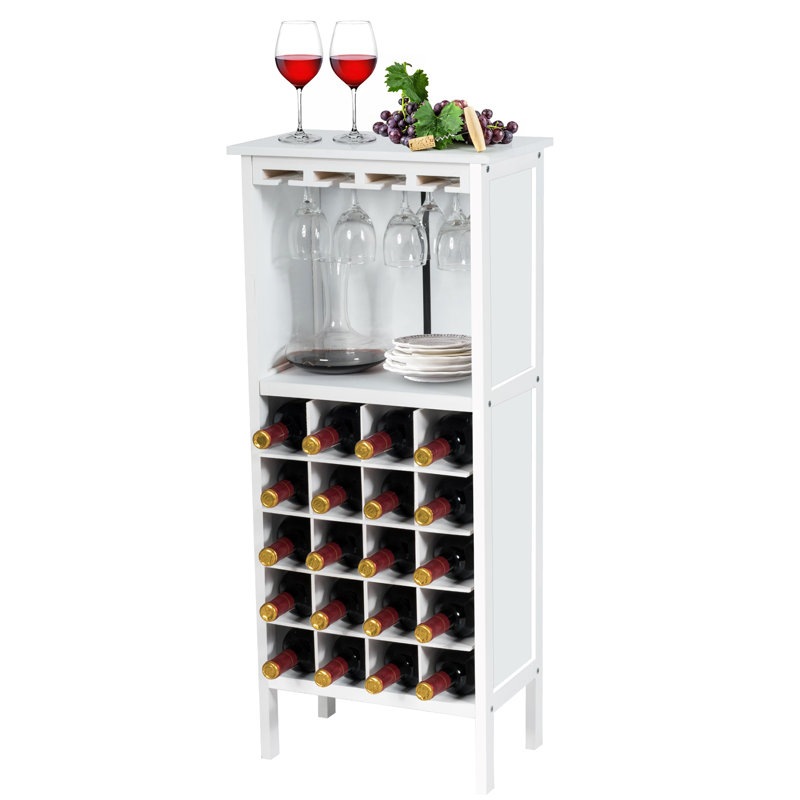 Westfield 20 Bottle Solid Wood Floor Wine Bottle & Glass Rack, White