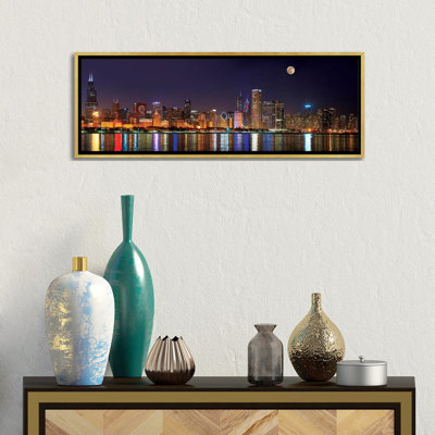 Reproduction de photo sur toile, "Chicago Cubs Pride Lighting across Downtown Skyline II, Chicago, Illinois"