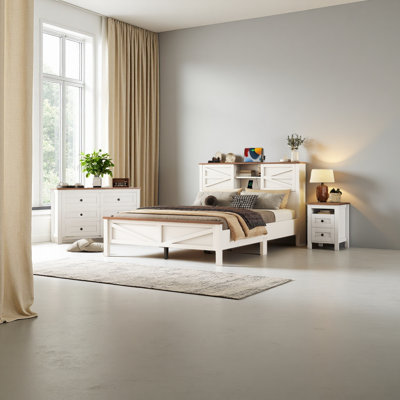 Ensemble de chambre à coucher 3 pièces avec lit plateforme Farmhouse