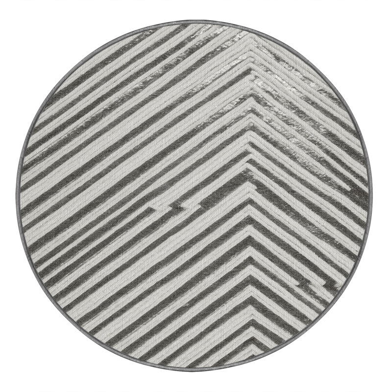 Washable Silver White Striped Area Rug, Round 8'