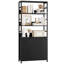 Étagère de 71 po de hauteur avec portes à 3 niveaux et structure en métal, bibliothèque avec tablette réglable et rails de protection, noir-392142968