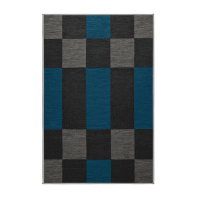 Machine Washable Checkered Gray Area Rug