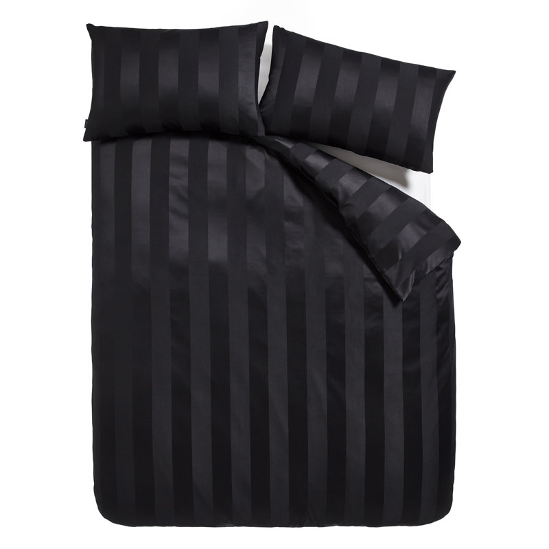 Soft Satin Stripe Duvet Cover Set with Pillowcases with Pillowcases, Single - 1 Standard Pillowcase, Black