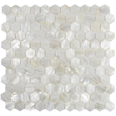 Arctic 1" x 1" Seashell Mosaic Tile Waterproof Matte 12" x 12" Sheet for Kitchen White 1 Sq Ft.