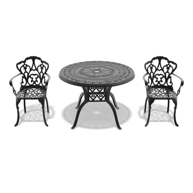 3-Piece Set Of Cast Aluminum Patio Furniture With Beige Cushions, 2