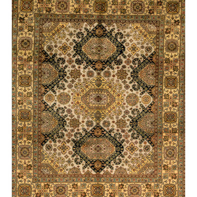 Dharma Oriental Area Rug in Ivory/Black/Khaki/Yellow/Teal