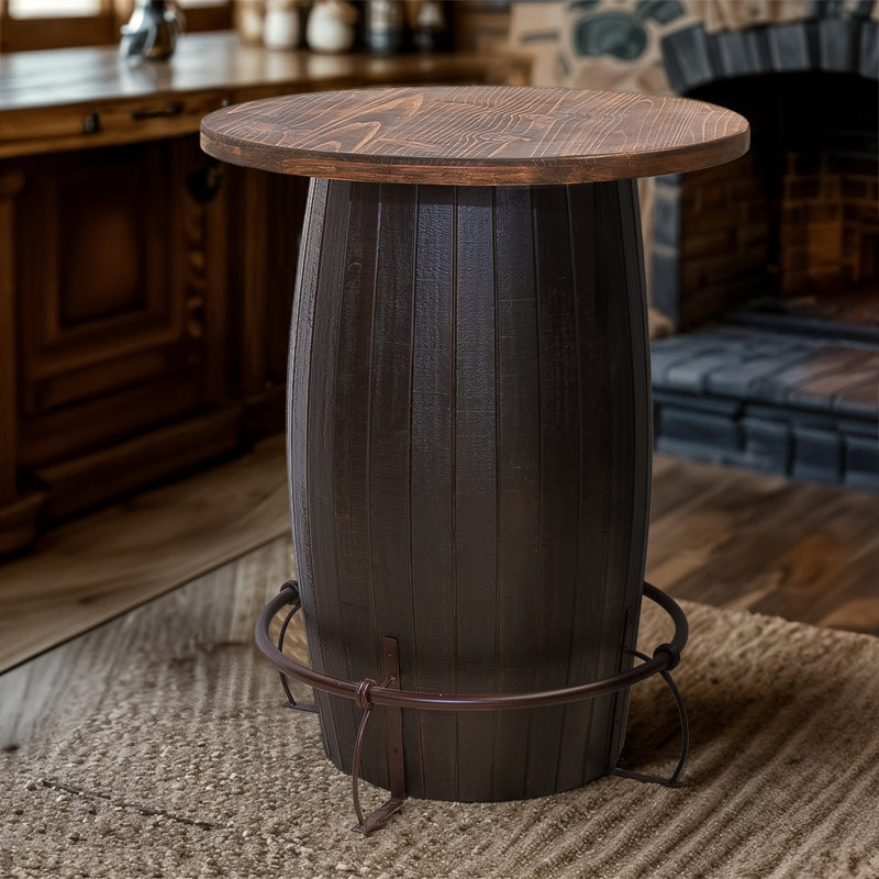 Tequila Barrel Bar Table with Footrail