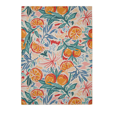 Ernetta Penssacola Ivory Orange Grove Indoor Outdoor Machine Washable Area Rug
