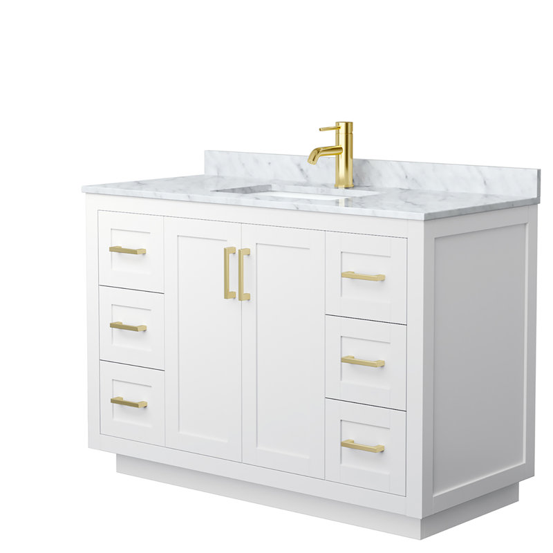 Miranda 48" Freestanding Single Bathroom Vanity with Marble Top, White, Brushed Gold