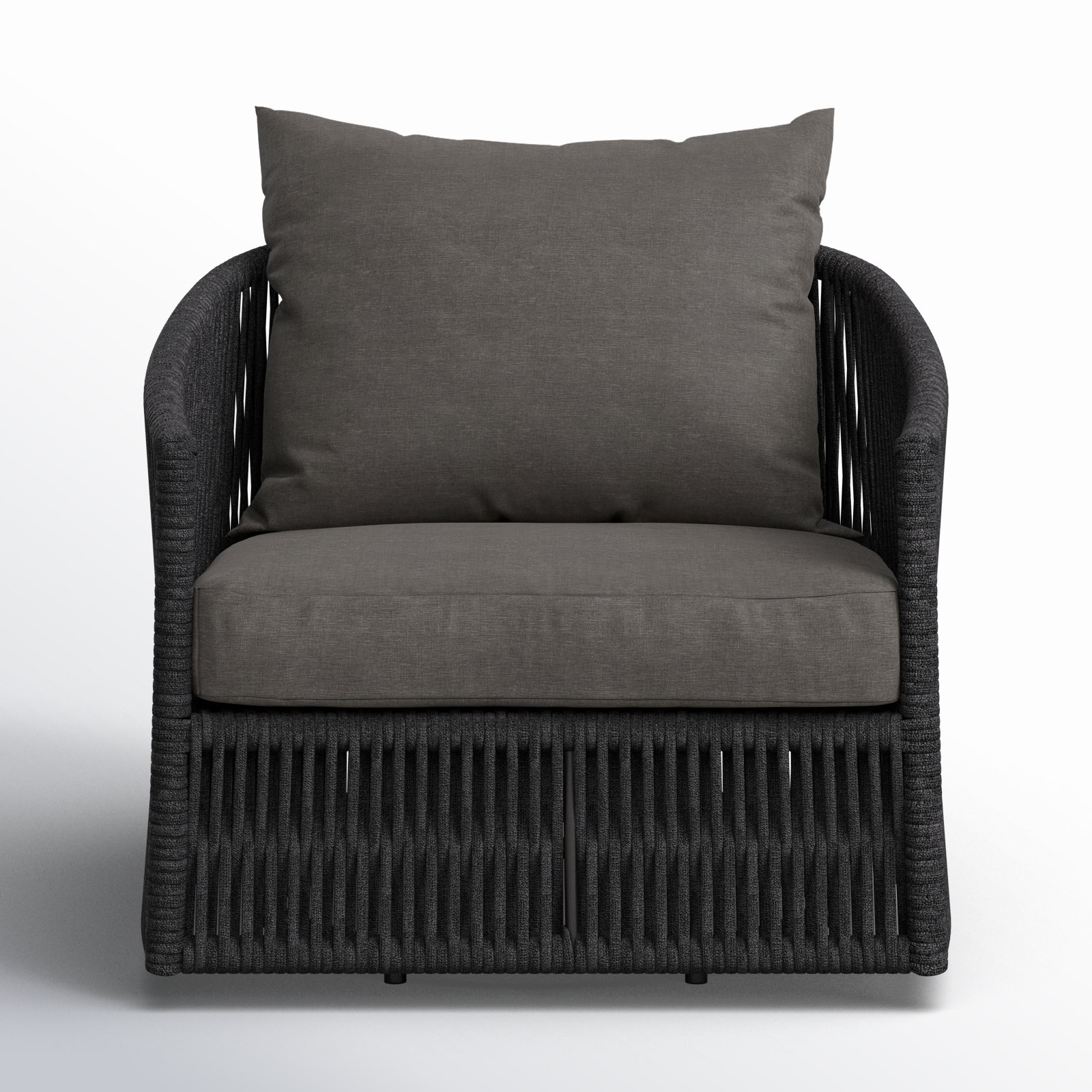 Nashira Swivel Outdoor Lounge Chair, Venao Charcoal, Thick Dark Gray Rope