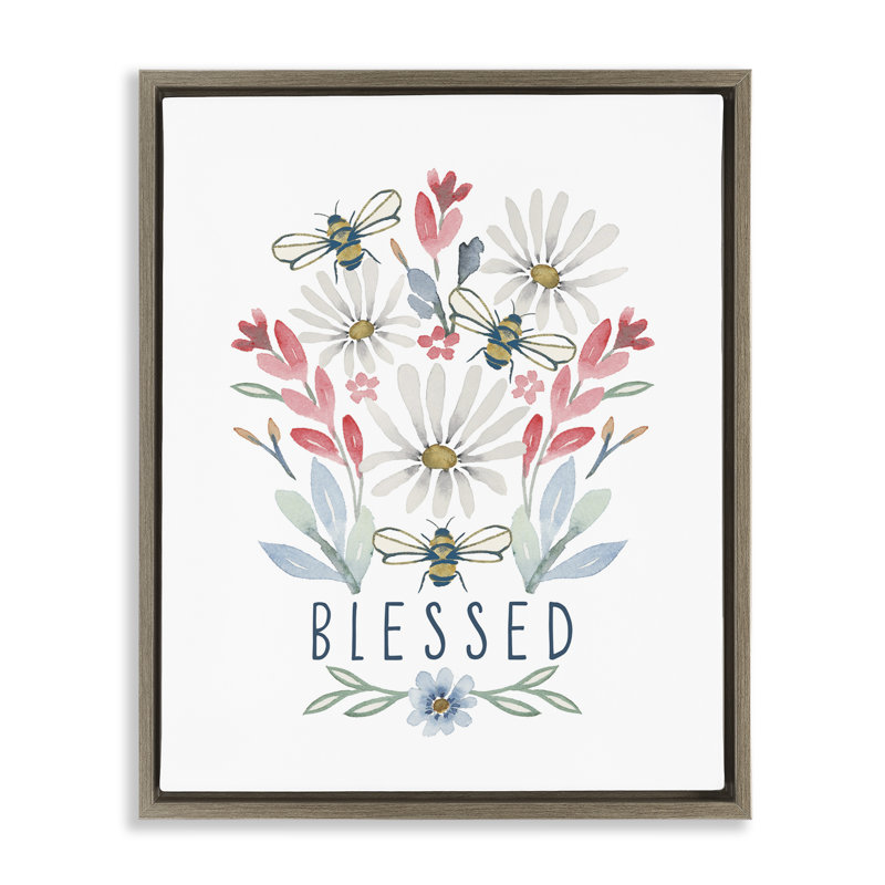 Art mural sur toile flottant avec des branches florales bienheureuses par Blue Chair Blessing, Cadre flottant orme Montalcino