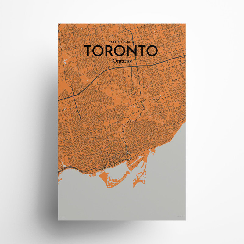 Toronto City Map In Orange - No Frame Print, 17cm H x 11cm W x 0.05cm D
