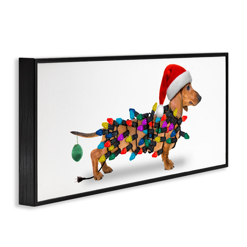«Holiday Lights Dachshund», art de la giclée encadrée par John Hovenstine, Giclée encadrée noir minuit, H 10 po x l 24 po