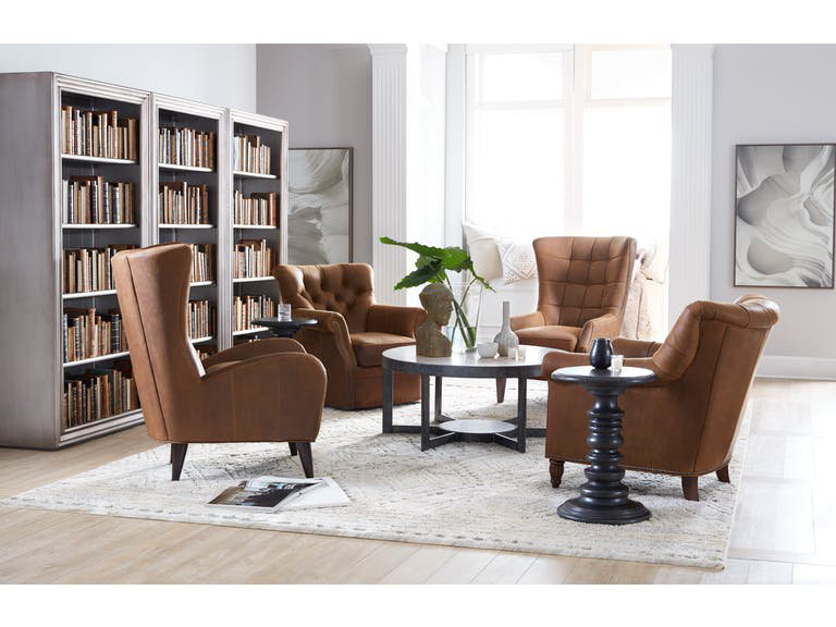 Gallin Leather Tufted Wingback Chair, Aline Fumo Genuine Leather, Cobblestone