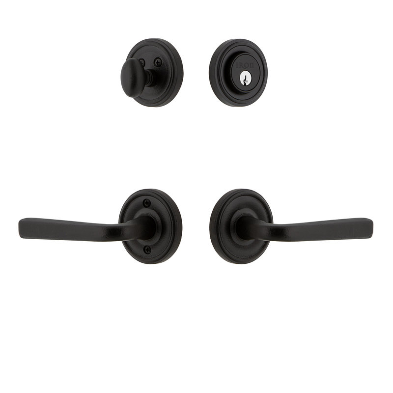 Matte Black Iron Entry Set with Deadbolt and Lever