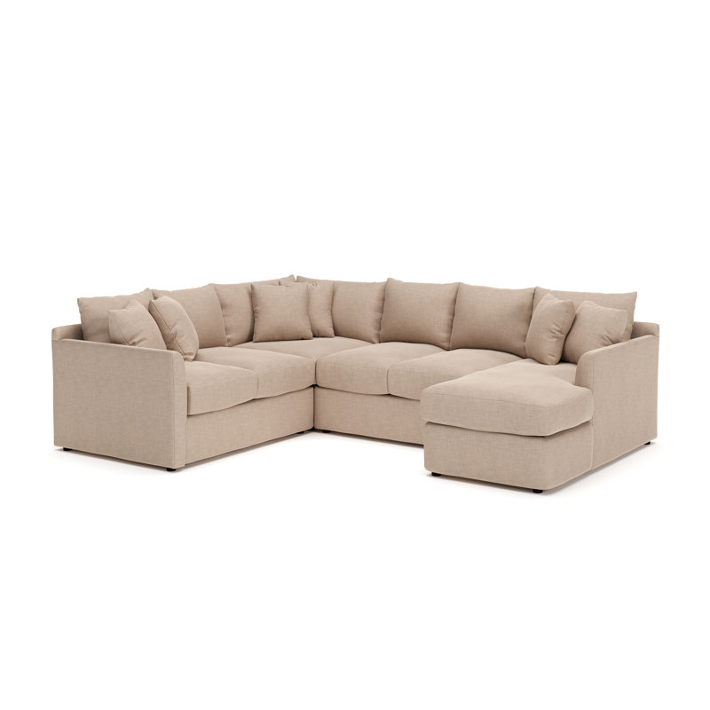 Cecelia 119" W Sinuous Springs 6-Person 3-Piece U-Shaped Sectional, Conversation Linen Basketweave, Right Hand Facing