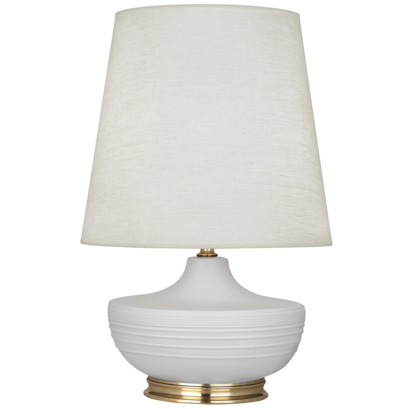 Nolan 27.5'' Matte Dove Gray Ceramic Table Lamp with Brass Accents