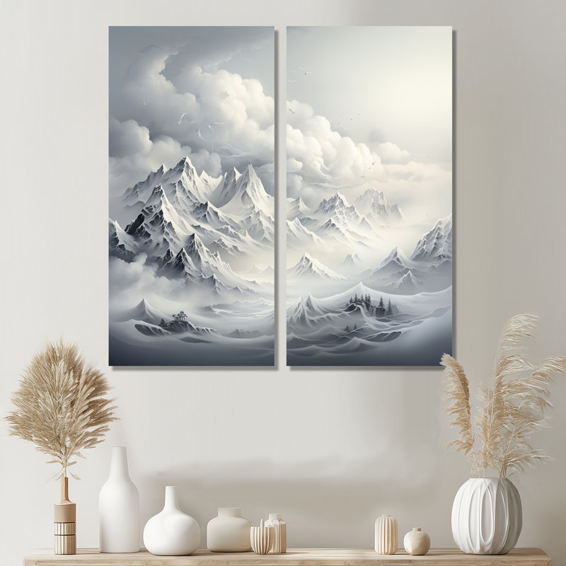 Snowy Mountain Peaks Serenity III - art mural blanc, H 32 po x l 32 po, Toile tendue, Ne s’applique pas