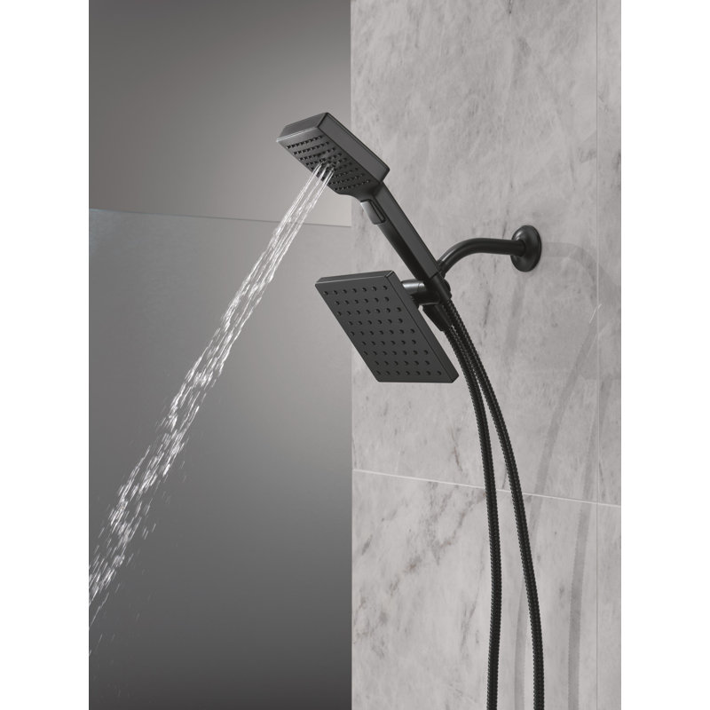 Square 2-in-1 Dual Shower Head with 5-Setting HandHeld Spray 1.75 GPM Matte Black, Matte Black