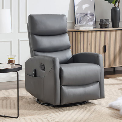 Heat Massage Manual Recliner Chair With Rocker And Swivel In Fabric For Living Room, Grey