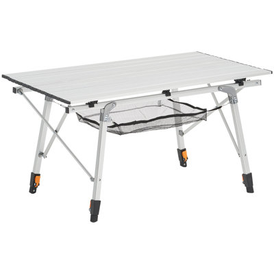Silver Aluminum Folding Portable Camping Table, 35.4 - Inch Wide Tabletop With Height Capability To Adjust, Stable Seamless Steel Structure, Hassle Transport Roll Up Picnic Table Function, Adjustable