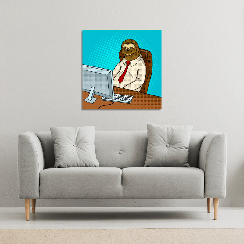 Sloth Animal Office Worker Pop Art Retro Canvas Print by Andrew Lee - Wrapped Canvas Print