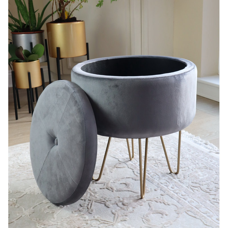 Columbia 41cm Wide Round Solid Colour Pouffe Ottoman with Storage, Gold, Dark Grey