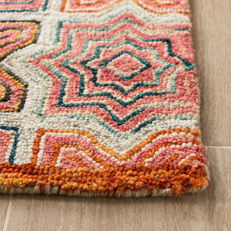 Aspen Pink and Orange Geometric Wool 6' x 9' Area Rug