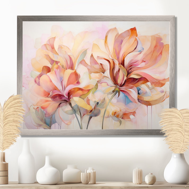 Coral Petal Symphony II - Abstract Botanicals, reproduction sur toile, Cadre simple argenté, H 16 po x l 32 po x P 1 po