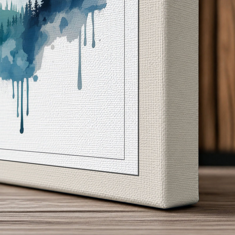 Mountain in White Boho - Wrapped Canvas, 36x24 - 91.4 x 61.0 cm, Cream Border