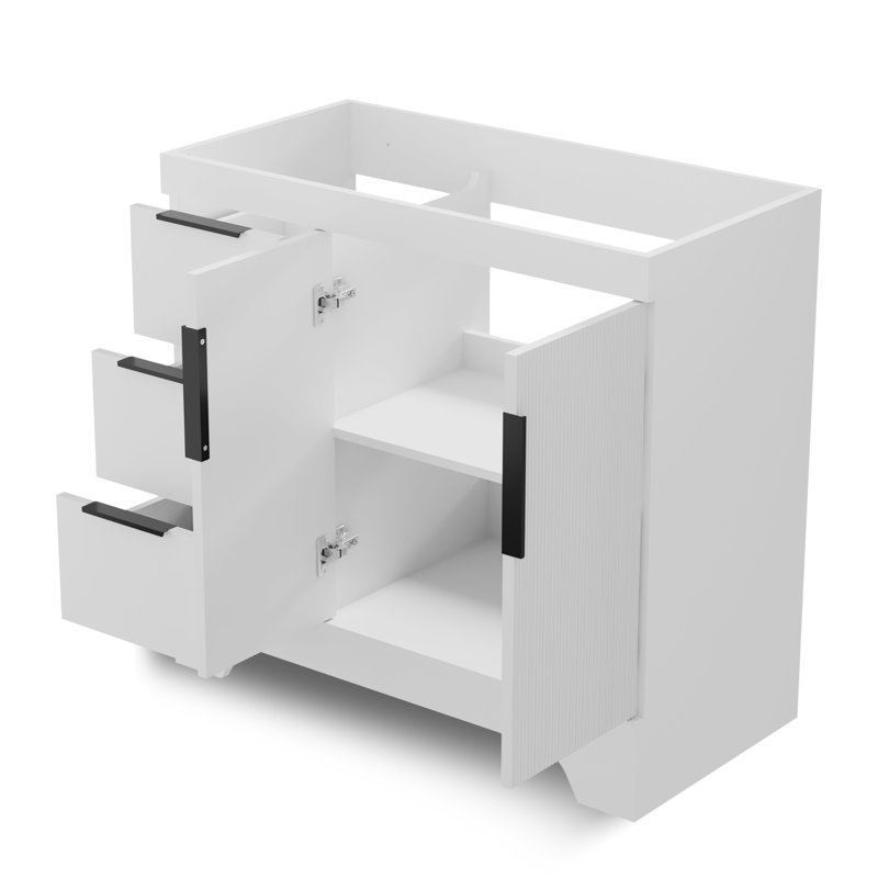 Base de meuble-lavabo simple 36 po Mid-Century moderne, sans comptoir d'évier, Noir, Blanc