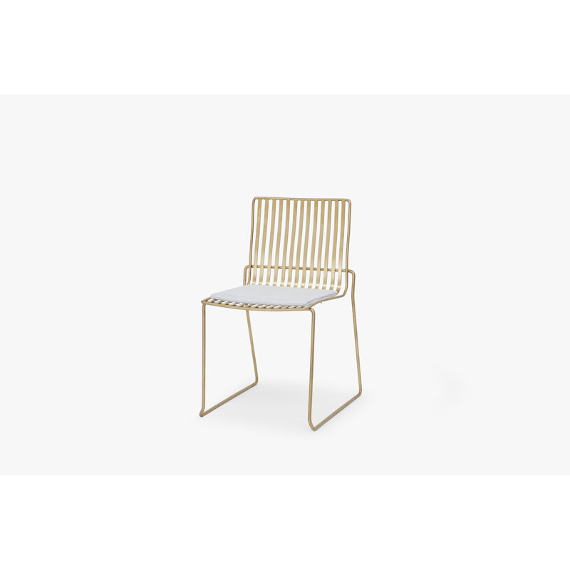Ariss 116.84cm H Polyester Blend Upholstered Slat Back Side Chair in Grey, Brass, Silver