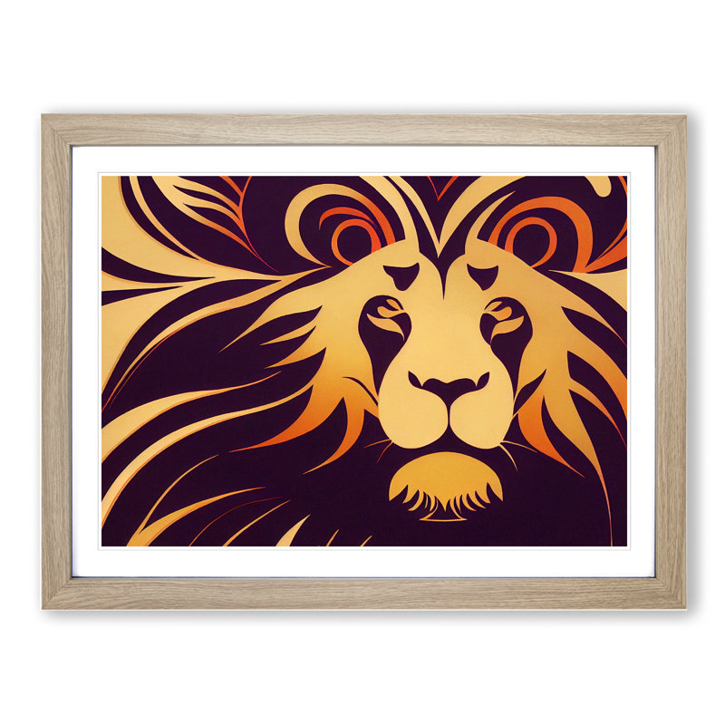 Art Deco Lion Vol.1 - Single Picture Frame Print, 46cm H x 64cm W , Beige