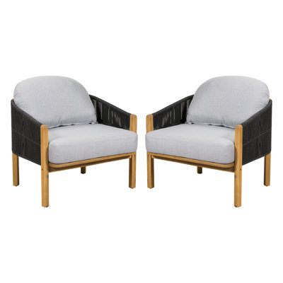 Fauteuil club d'extérieur Grotta, corde gris foncé avec coussin gris, ensemble de 2