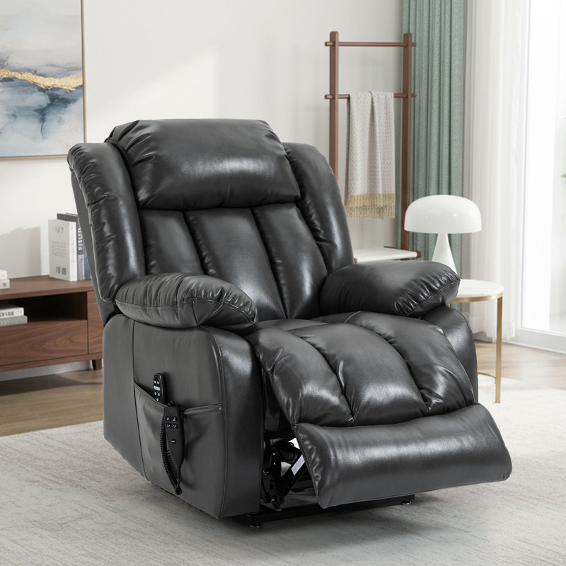 Dual Motor Power Lift Recliner With Heat And Massage Faux Leather, Faux Leather Gray