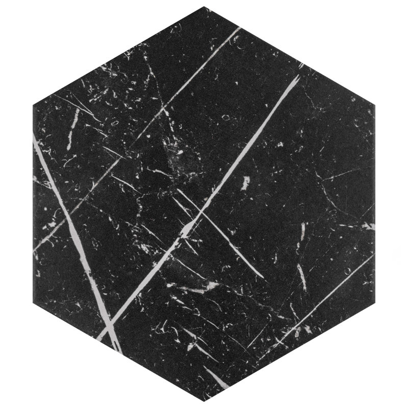 Timeless Hex Marquina 8-5/8 x9-7/8 Porcelain Singular Tile Wall & Floor Tile