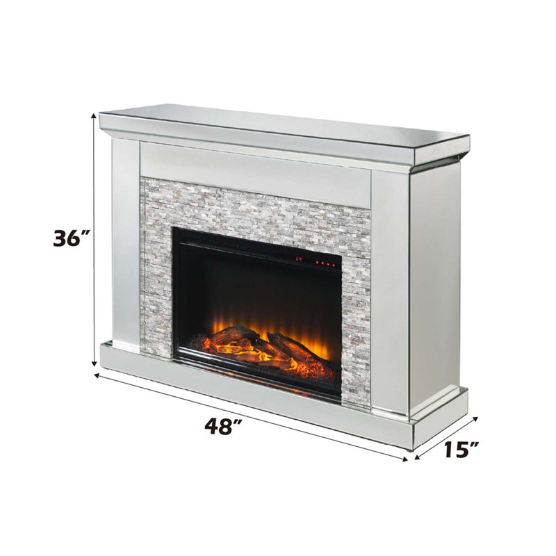 Laksha 48" Fireplace, Mirrored & Stone