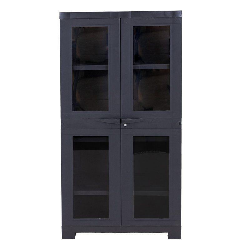 Storage Cabinet with 3 Adjustable Shelves and 4 Windows - Charcoal