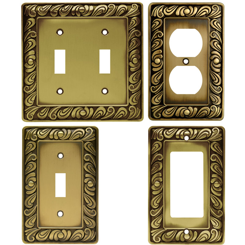 Paisley 1-Gang Toggle Light Switch Wall Plate, Tumbled Antique Brass