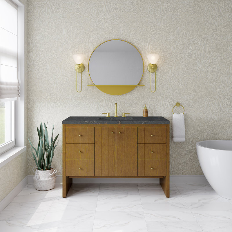 Hudson 48" Single Bathroom Vanity Set, Parisien Bleu, 8" Widespread, Honey Oak