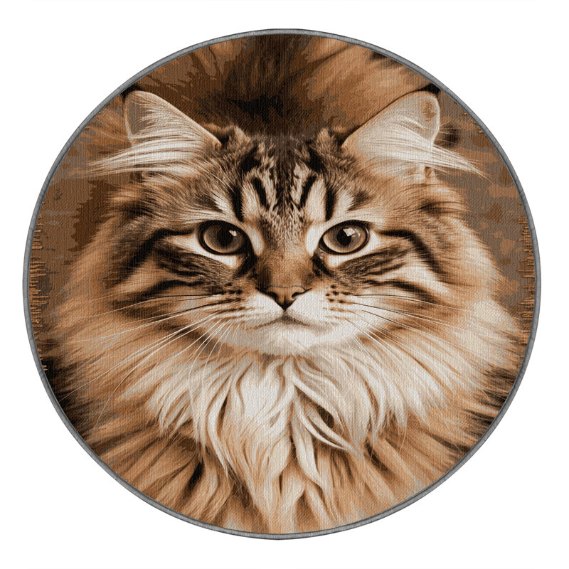 Washable Somali Cats Area Rug, Round 6'