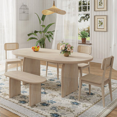 Ensemble de table de salle à manger 6 pièces avec banc, style moderne, conception peu encombrante pour les réunions de famille et les repas de tous les jours