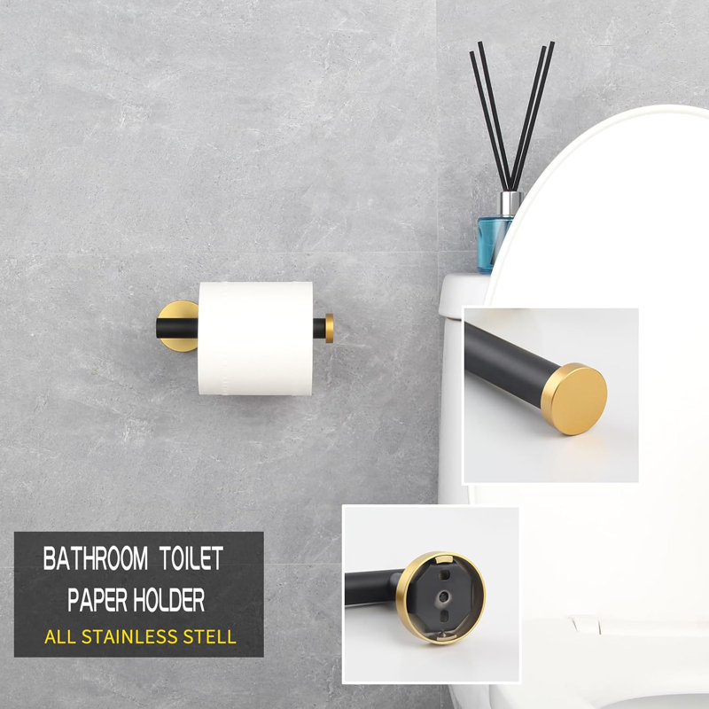 3-Piece Bathroom Hardware Set - Stainless Steel Toilet Paper Holder With 2 Coat Hooks - Modern Round Design With Hidden Screws - Corrosion & Rust Resistant