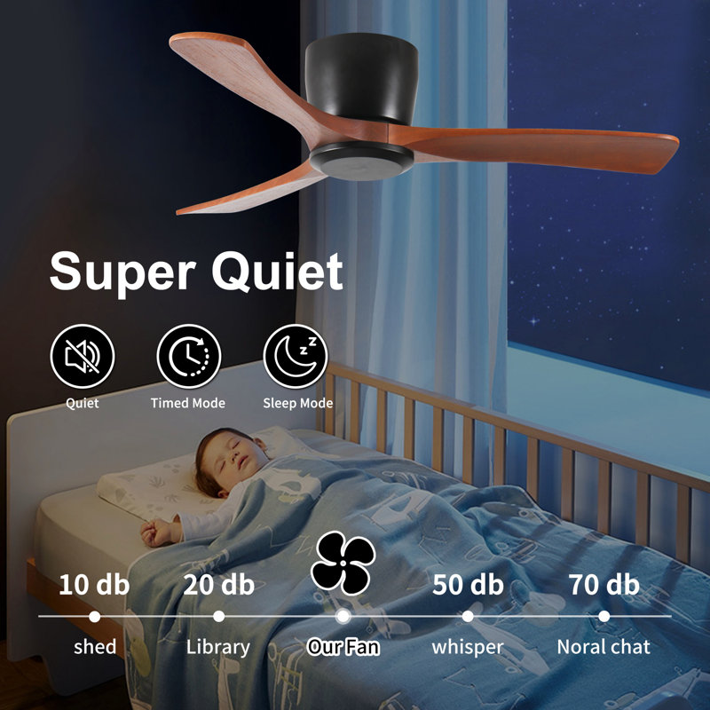 Ceiling Fan no light with Remote Control, 42 Inch  Low Profile Flush Mount Ceiling Fan without Light, Noiseless Reversible DC Motor with Timer