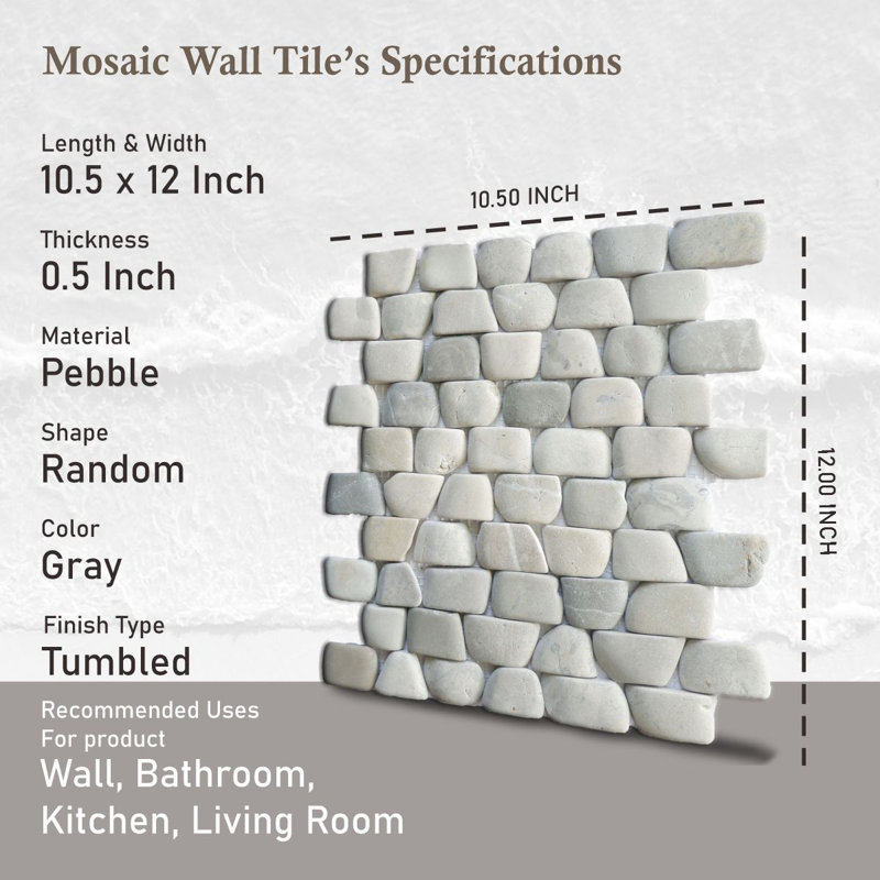 Florida 12" x 12" Natural Stone Linear Pebble Mosaic Wall Tile, Strip Gray