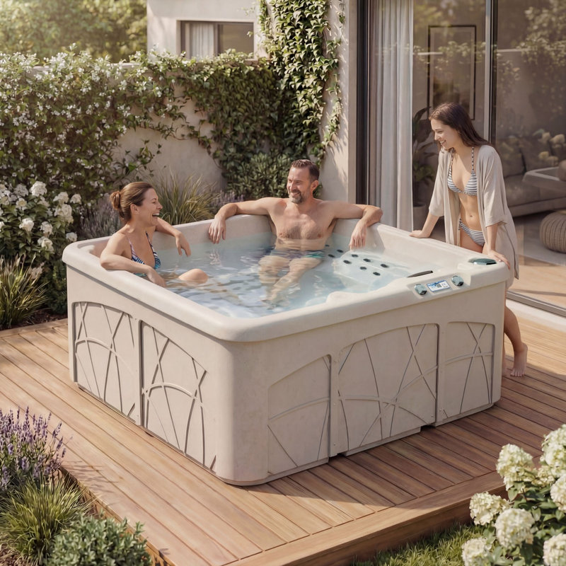 Lifesmart LS350DX 110 Volt 5-Person 28-Jet Rectangle Plug and Play Hot Tub, Sandstone