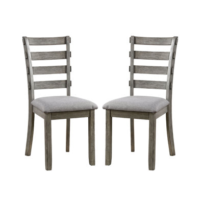 Grey Colour Dining Chairs 2Pc , Padded Fabric Seat, Back Design In Grey, Solid Wood,