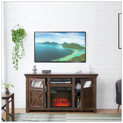 Meuble télé 2 portes, console média avec grange et foyer encastré de 18 po pour un divertissement à domicile élégant