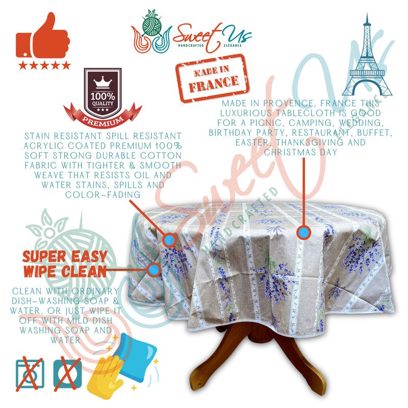 Nappe ronde française en coton lavable et résistante aux taches