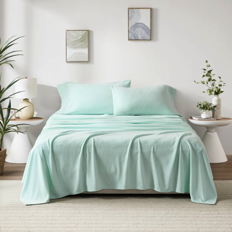 Drap-housse 100% molleton 4 pièces, ultra doux, douillet, boulochage, lavable à la machine, avec draps-housses plats et 2 taies d'oreiller pour un sommeil doux, molleton, douillet